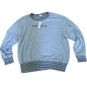 NWT CHARMING CHARLIE WOMEN'S BLUE & GRAY STRIPE "MAMA BIRD" SWEATER SIZE XL